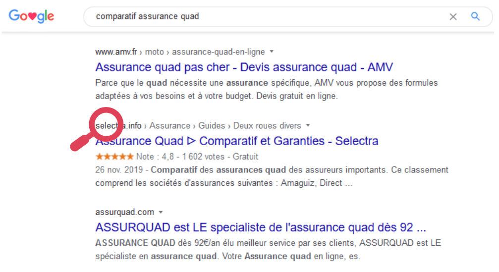 resultats-seo-google-selectra-assurance-quad